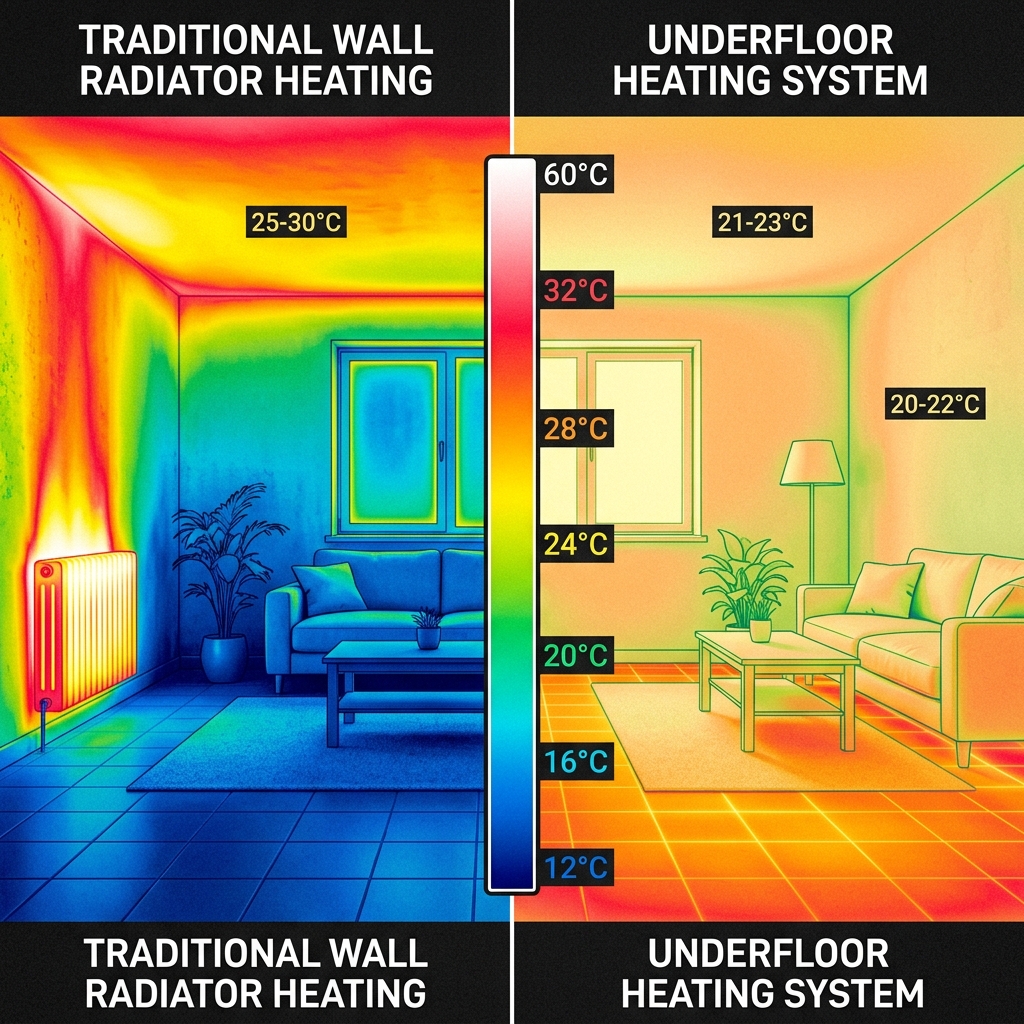 Comparatie termografica calorifer vs pardoseala